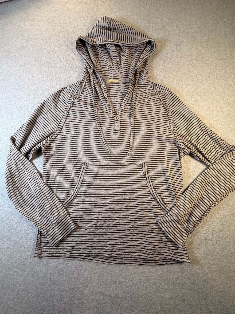 Alternative Earth Women's Striped Long Sleeve Button-Neck Hoodie Sweatshirt
